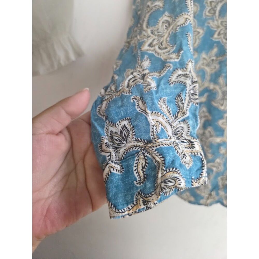 Pilcro Anthropologie "Lelani" Blue & Cream FloralPasley Button Down Blouse sz 1X - Picture 7 of 9